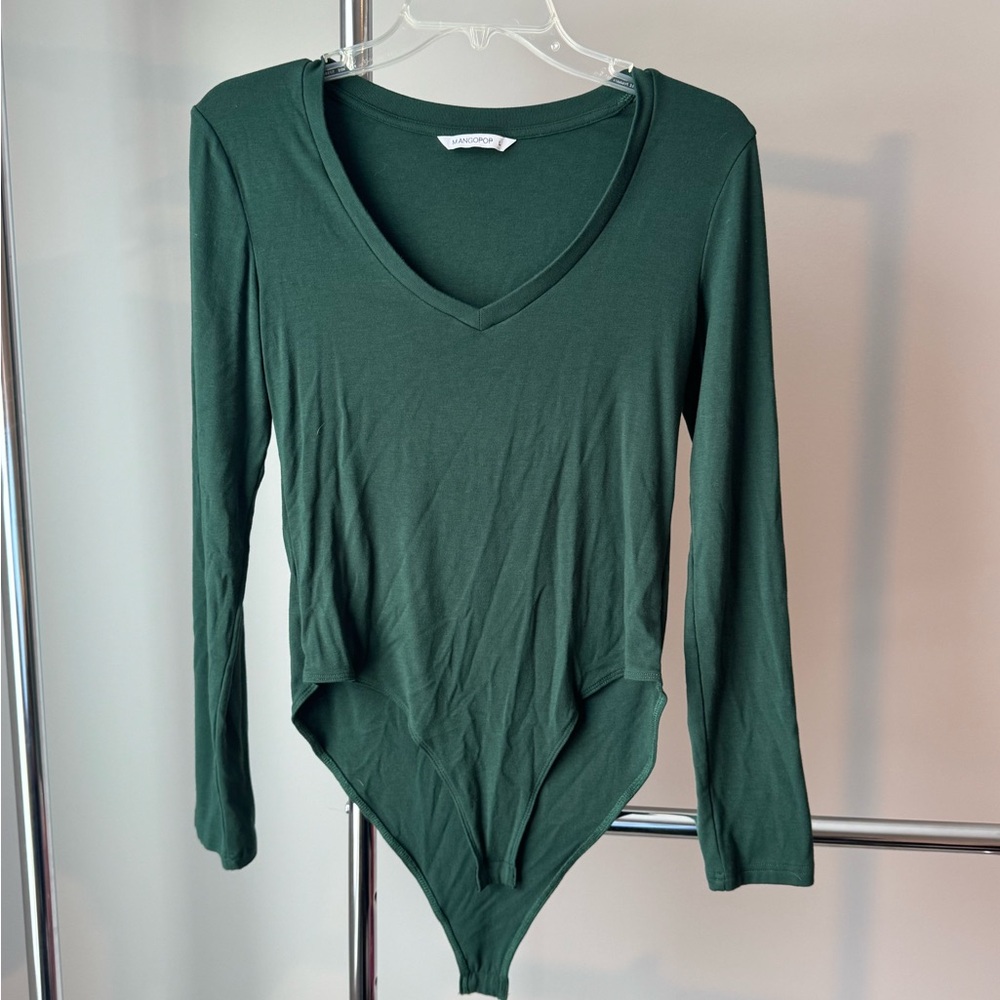 Elegant Forest Green V-Neck Bodysuit